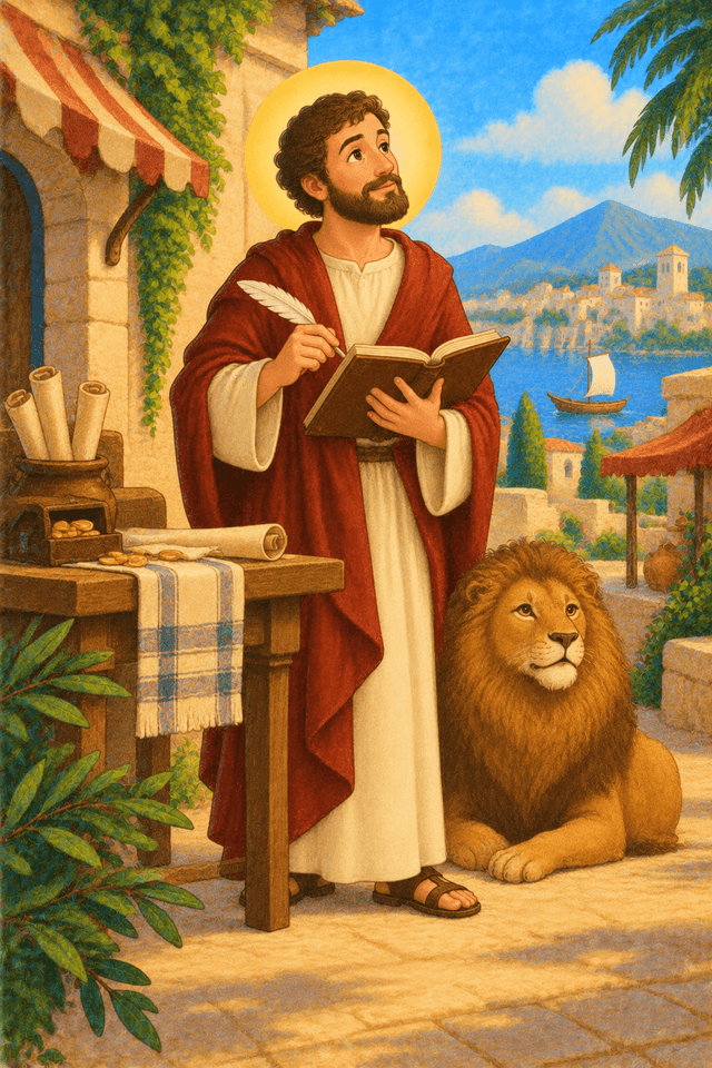 Illustration of Saint Matthew writing scripture.